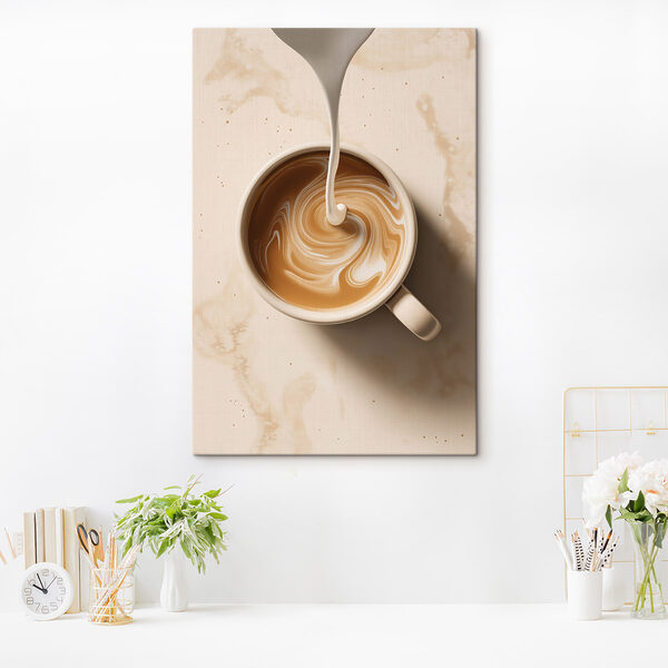 Cup of coffee with milk pouring into it Cup of coffee with milk pouring into it