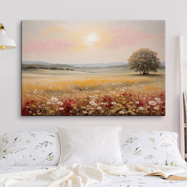 Canvas Schilderijen Schilderij van een bloemenveld