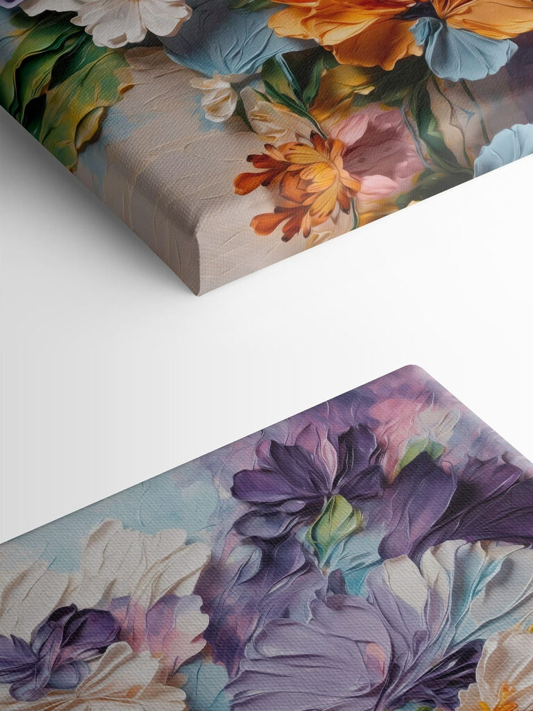 Painting of flowers on a blue surface Painting of flowers on a blue surface