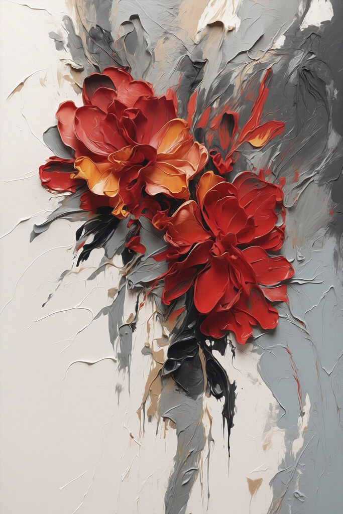 Painting of flowers on a white surface