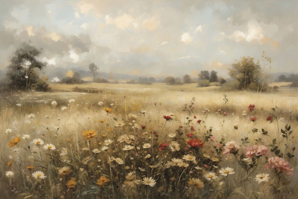 Painting of a field of flowers