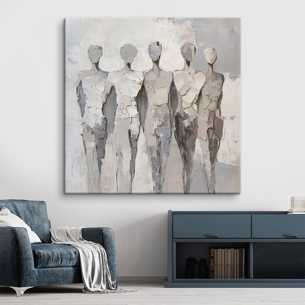Group of people painted in white