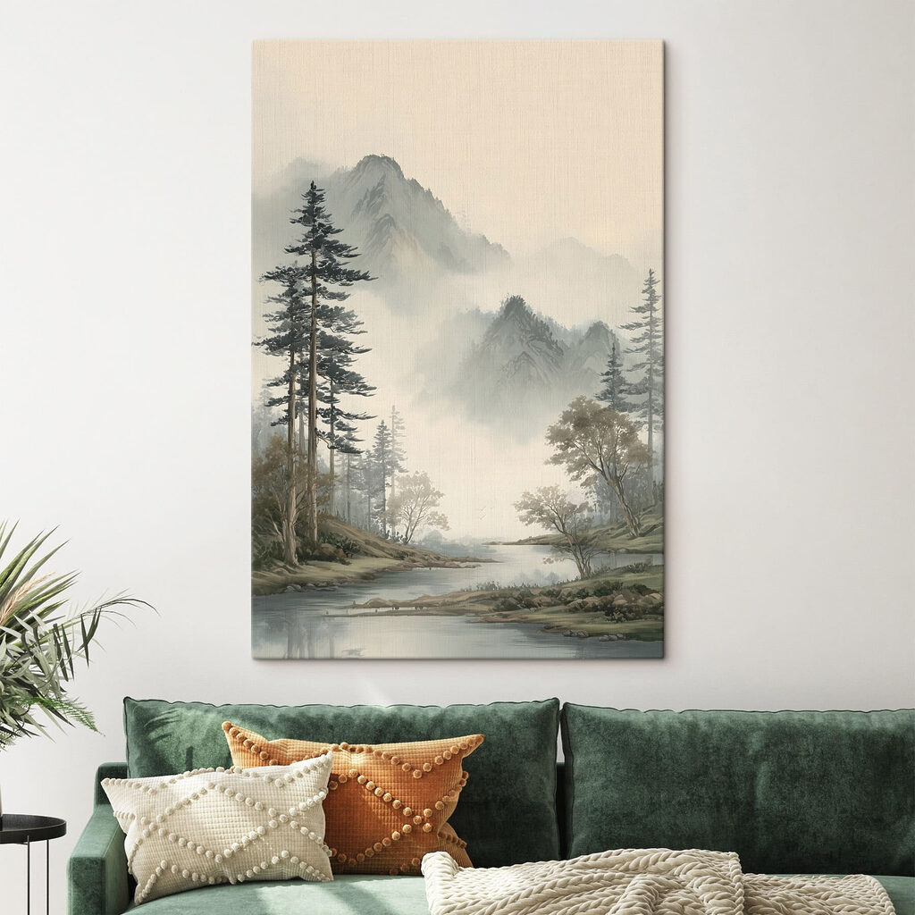 Landscape of a river with trees and mountains Landscape of a river with trees and mountains