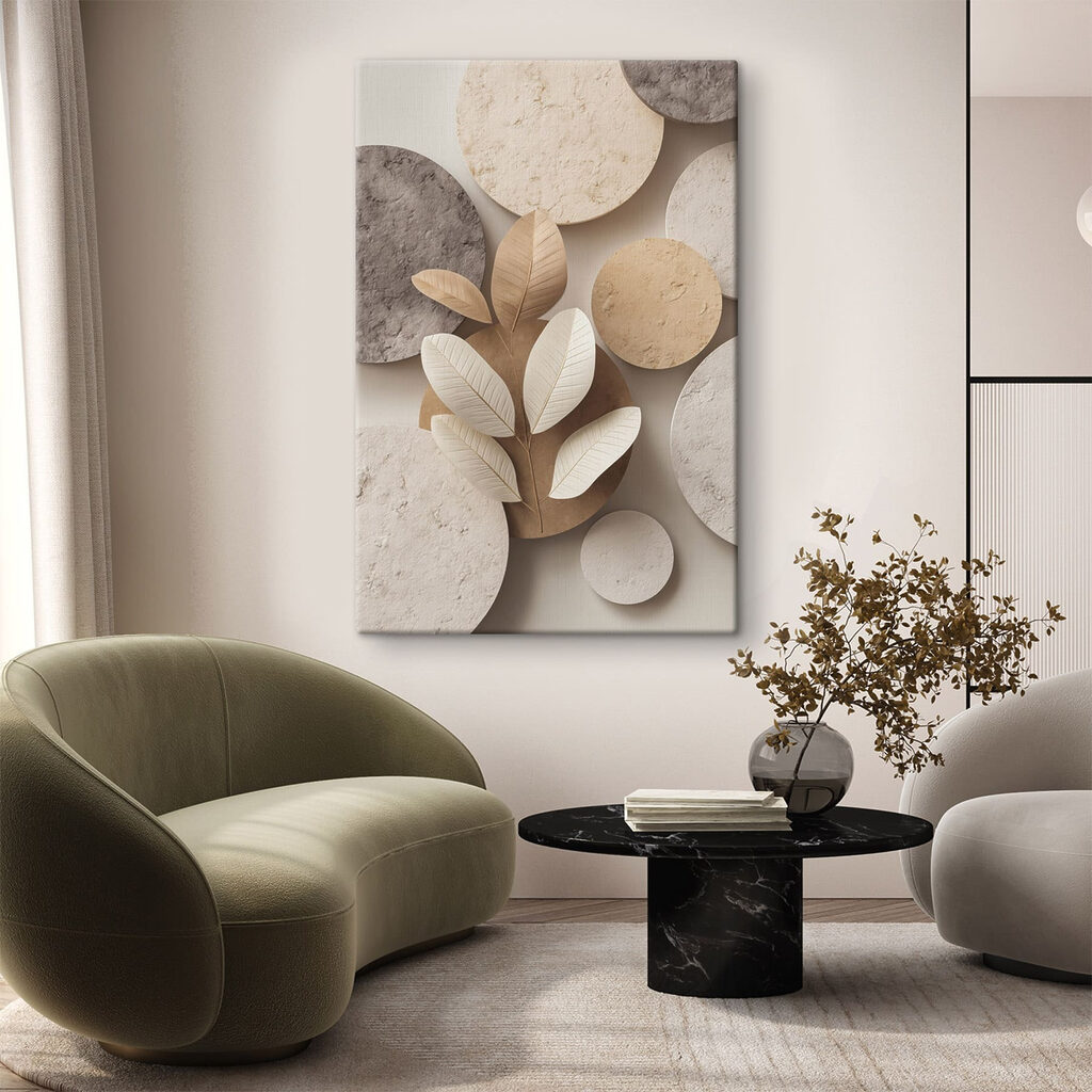 Group of round circular objects with leaves Group of round circular objects with leaves