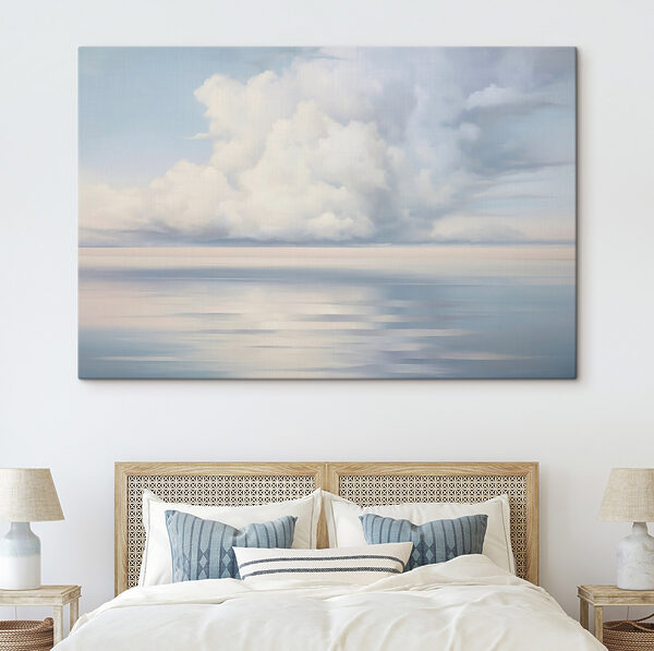 Canvas Schilderijen Een groot wateroppervlak met wolken aan de hemel
