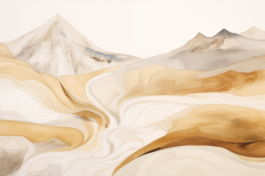 Watercolor painting of a desert landscape