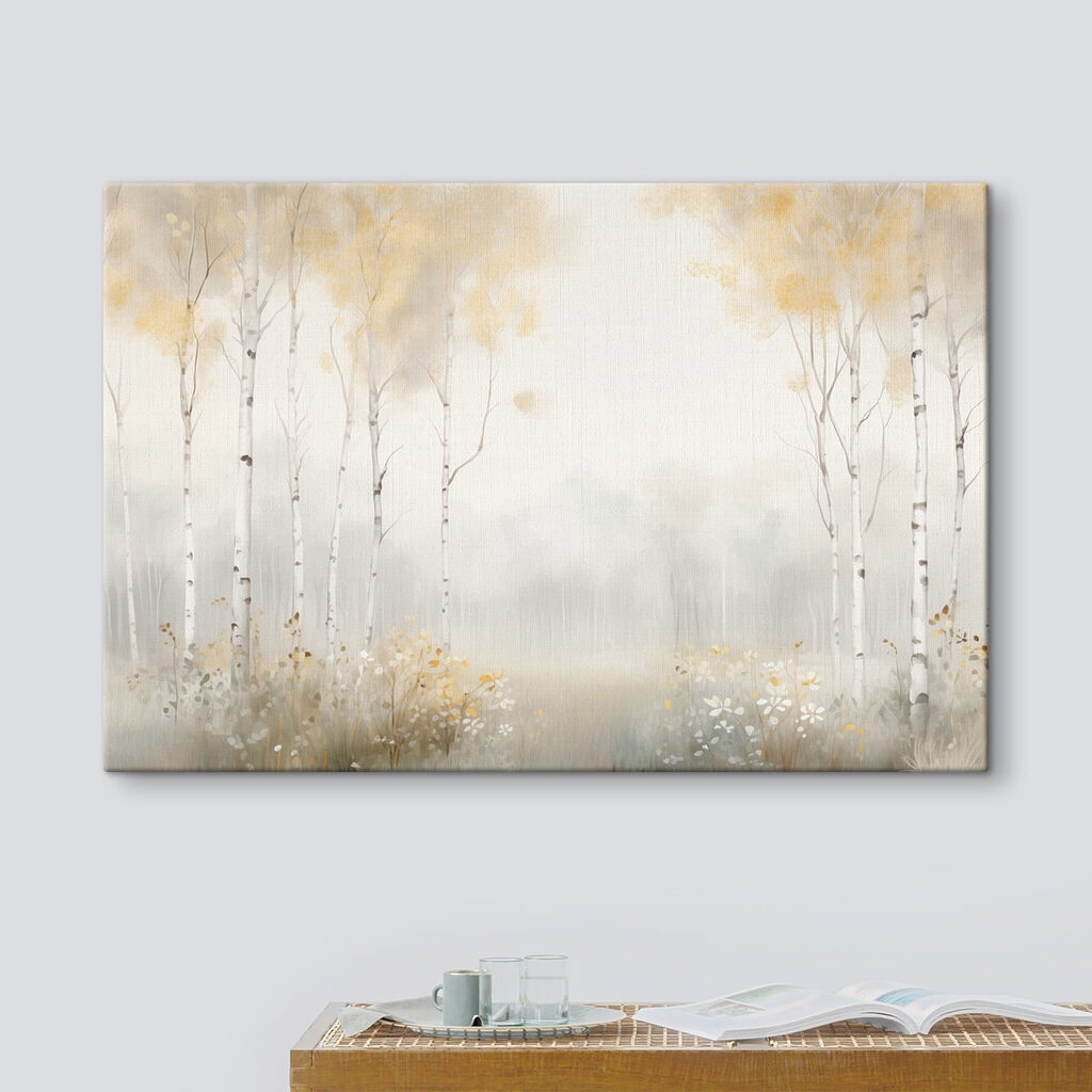 Painting of a forest with trees and flowers Painting of a forest with trees and flowers