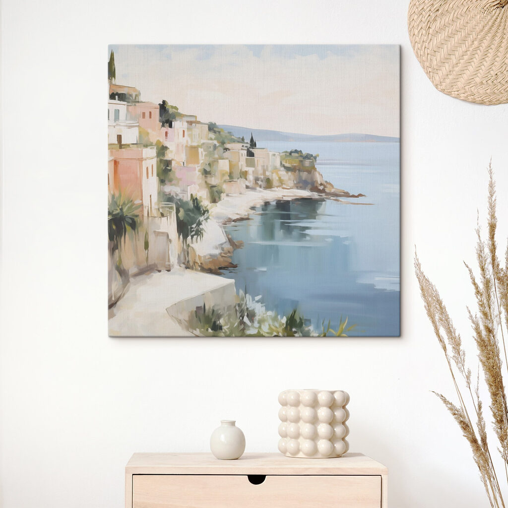 Painting of a city by the water