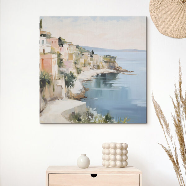 Painting of a city by the water