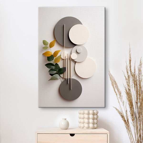 Wall art with circles and leaves