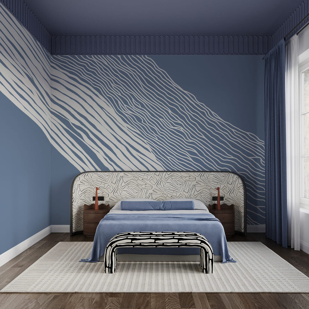 Blauw-witte achtergrond met witte lijnen