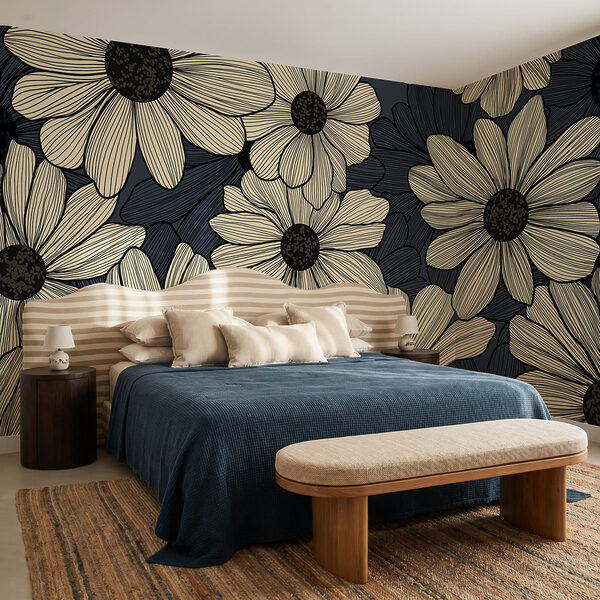 Een boeket bloemen op een blauwe achtergrond