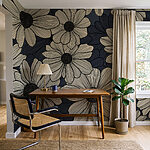 Fotobehang Een boeket bloemen op een blauwe achtergrond