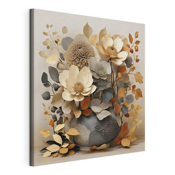 Canvas Schilderijen Canvas Schilderijen Vaas met bloemen en bladeren (Artikelnummer: s49362)