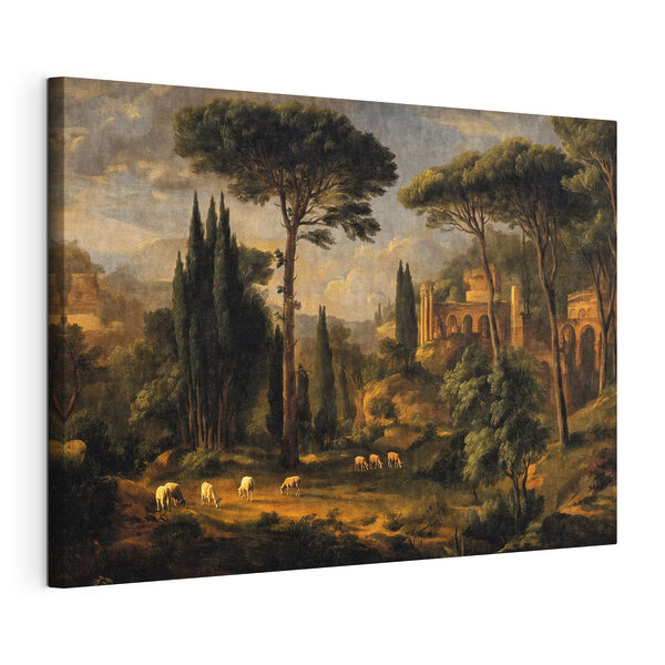 Canvas Schilderijen Schilderij van een landschap met bomen en een gebouw (Artikelnummer: s49674) Canvas Schilderijen Canvas Schilderijen Schilderij van een landschap met bomen en een gebouw (Artikelnummer: s49674)