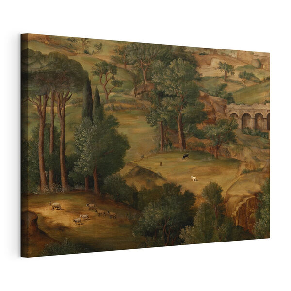 Painting of a landscape with trees and animals Painting of a landscape with trees and animals