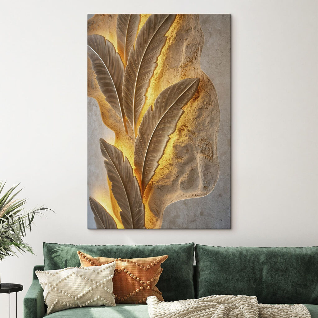 - Elegant leaf design on textured wall