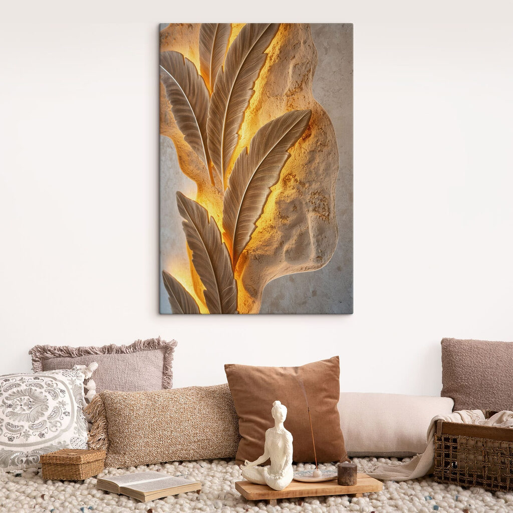 - Elegant leaf design on textured wall