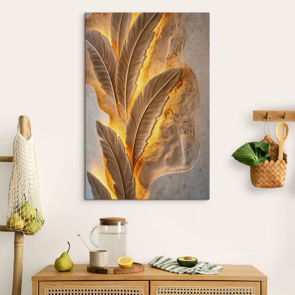 - Elegant leaf design on textured wall