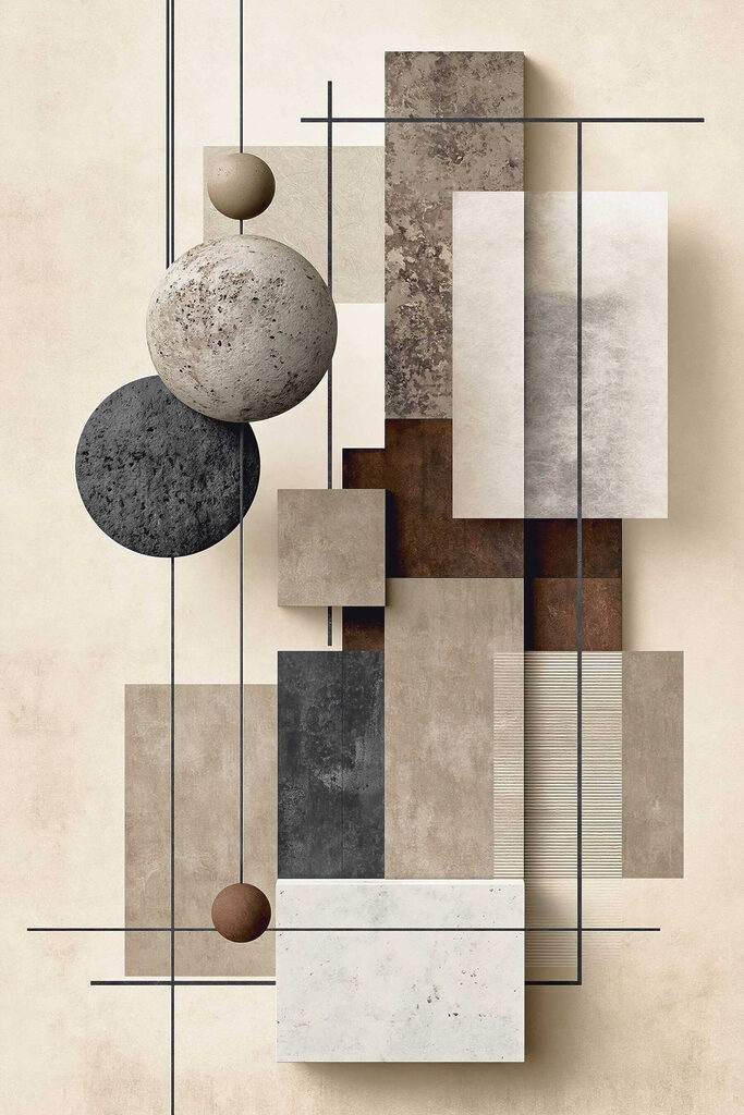 Wall art with different textures and circles Wall art with different textures and circles