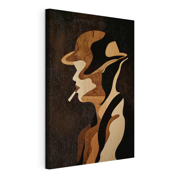 Wood carving of a man smoking a cigarette
