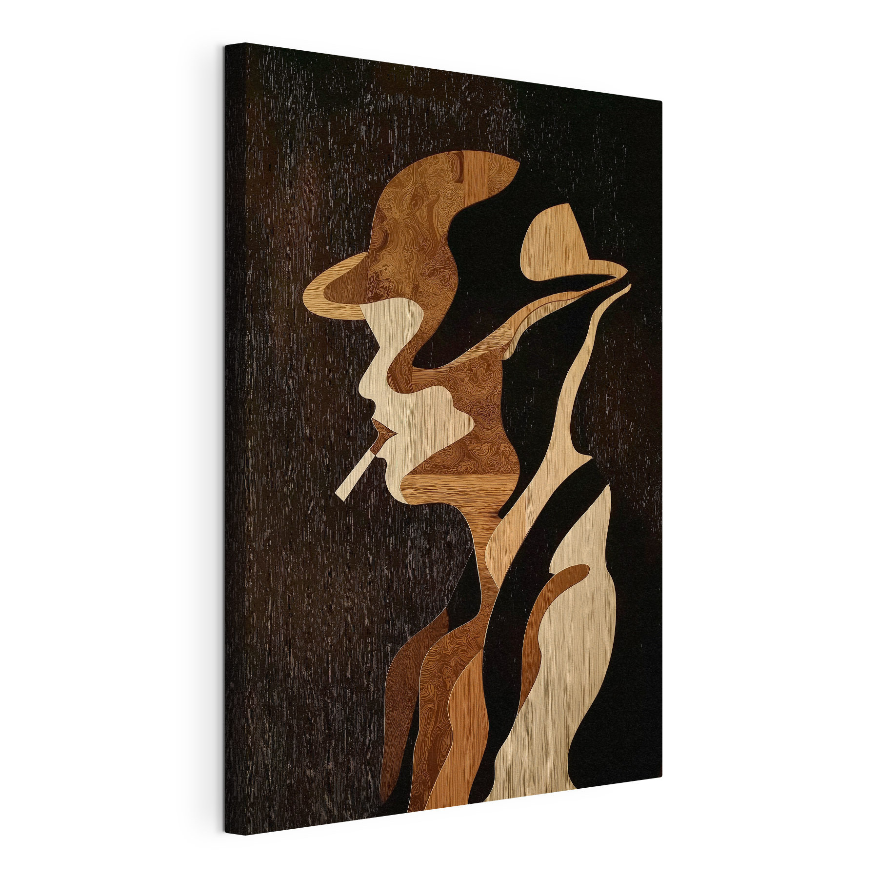 Wood carving of a man smoking a cigarette