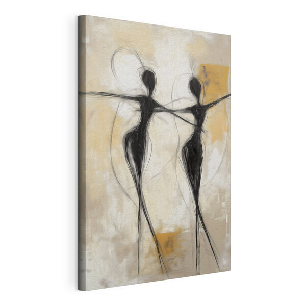 Black and white painting of two women dancing Black and white painting of two women dancing