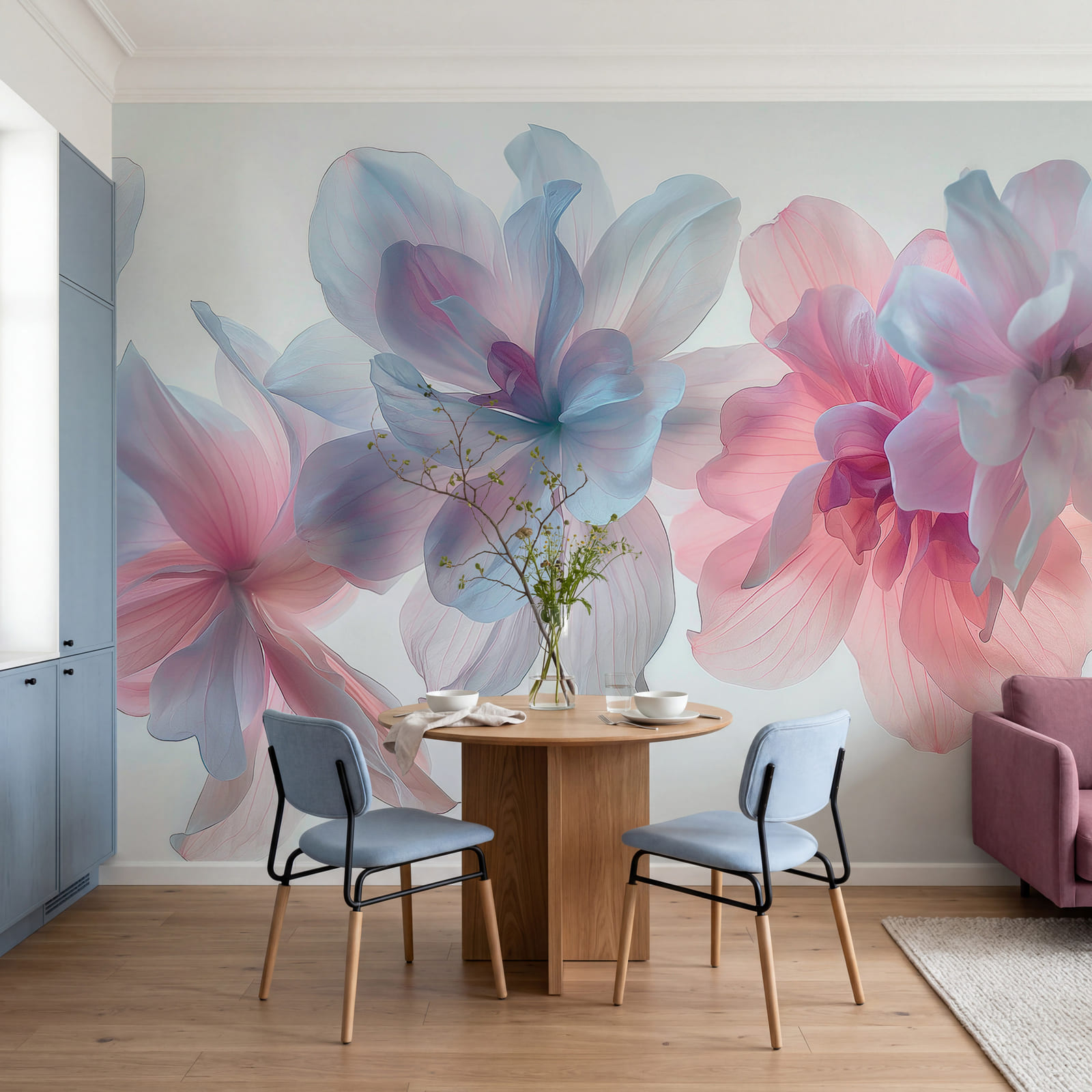 Boeket met roze en blauwe bloemblaadjes Boeket met roze en blauwe bloemblaadjes