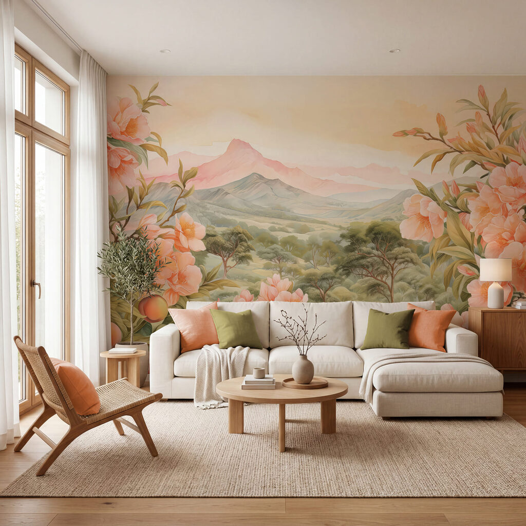 Schilderij van bloemen en bomen