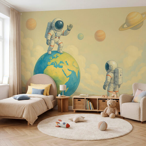 Twee astronauten die op een planeet staan