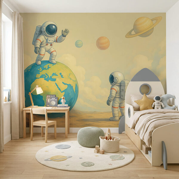 Twee astronauten die op een planeet staan