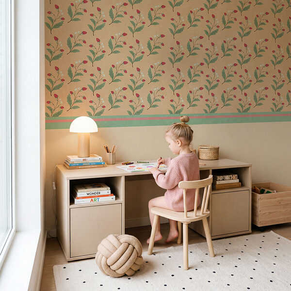 Patroon van bloemen en bladeren op een beige achtergrond