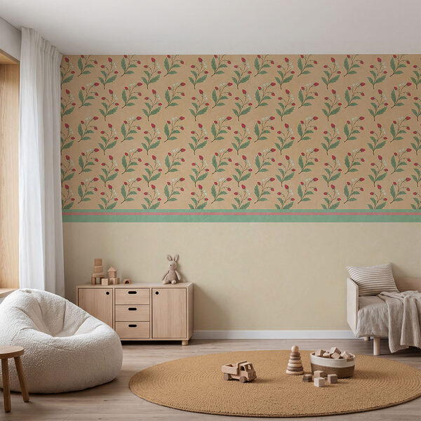 Patroon van bloemen en bladeren op een beige achtergrond