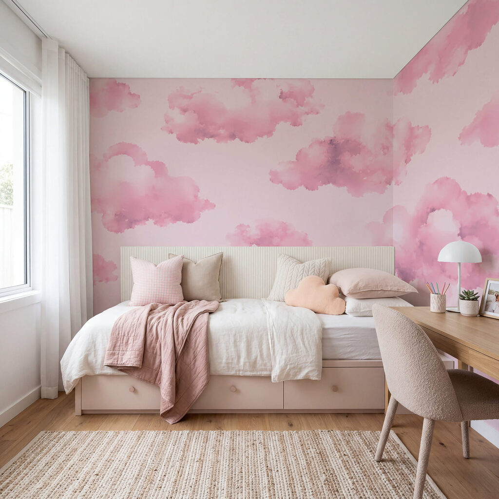 Roze wolken tegen een roze achtergrond