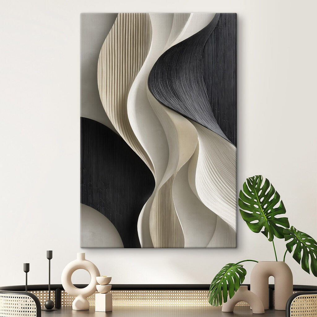 Black and white wavy wall art