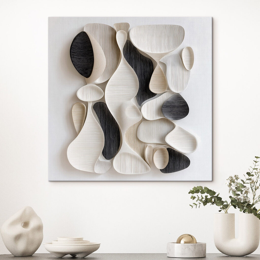 Wall art made of black and white shapes Wall art made of black and white shapes
