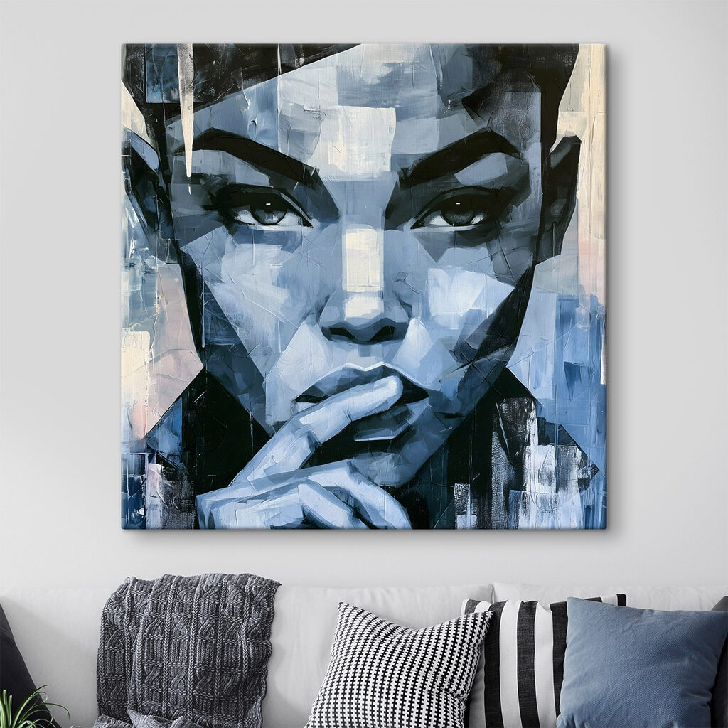Painting of a woman with her finger on her mouth Painting of a woman with her finger on her mouth