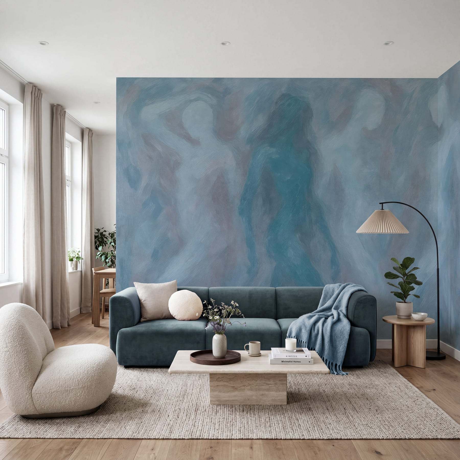 Een groep mensen in een grijze kamer Een groep mensen in een grijze kamer