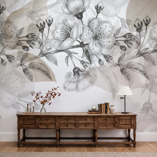 Tekening van een tak met bloemen Tekening van een tak met bloemen