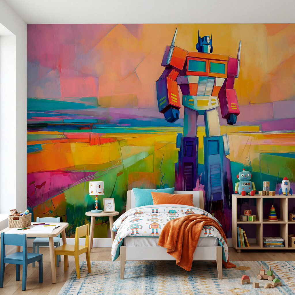 Kleurrijk schilderij van een robot Kleurrijk schilderij van een robot