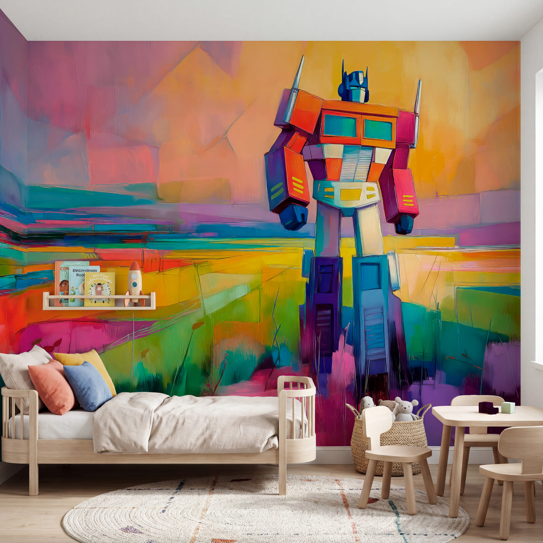Kleurrijk schilderij van een robot Kleurrijk schilderij van een robot