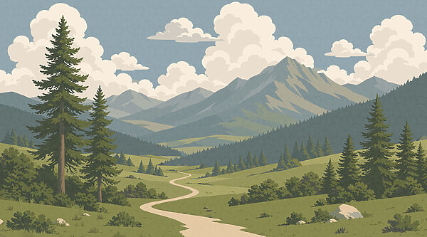 Landscape with a path and mountains