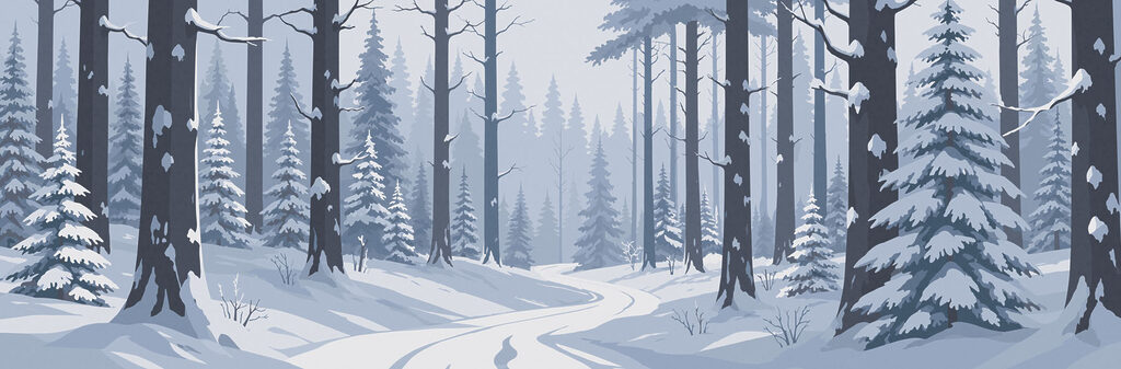 Snowy road in a forest