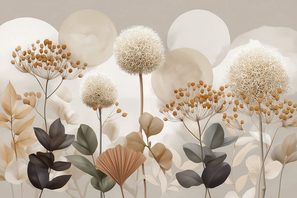 Group of flowers and leaves