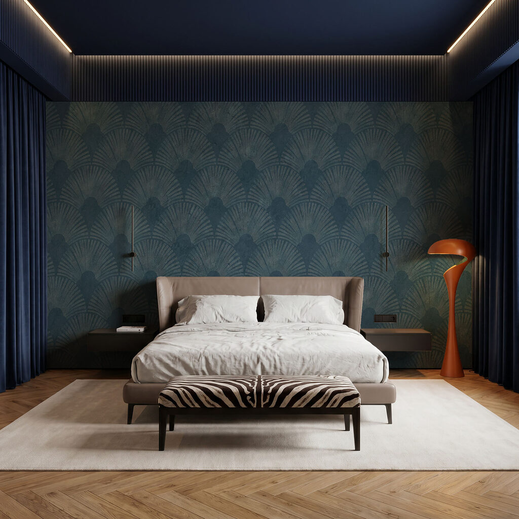 Blauw behang met een patroon Blauw behang met een patroon