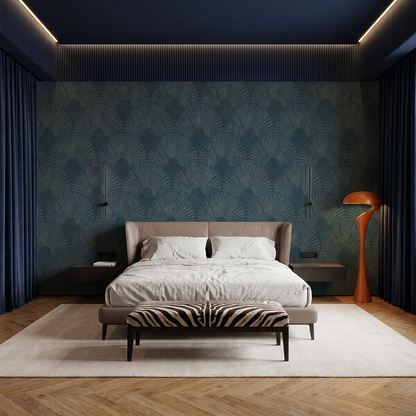 Blauw behang met een patroon Blauw behang met een patroon