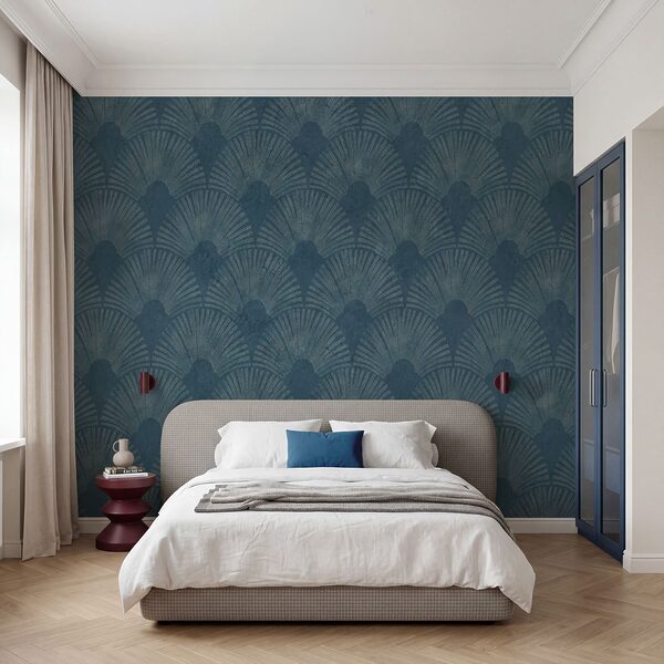 Blauw behang met een patroon Fotobehang Blauw behang met een patroon
