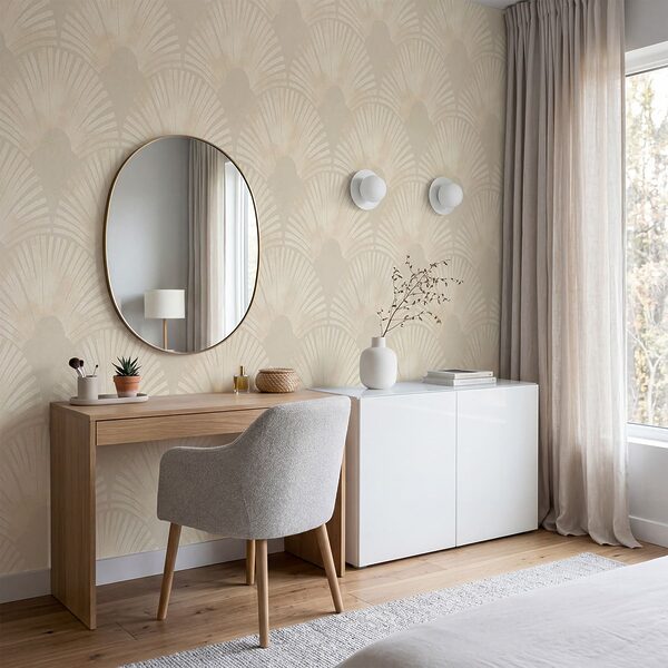 Wit en beige behang Wit en beige behang
