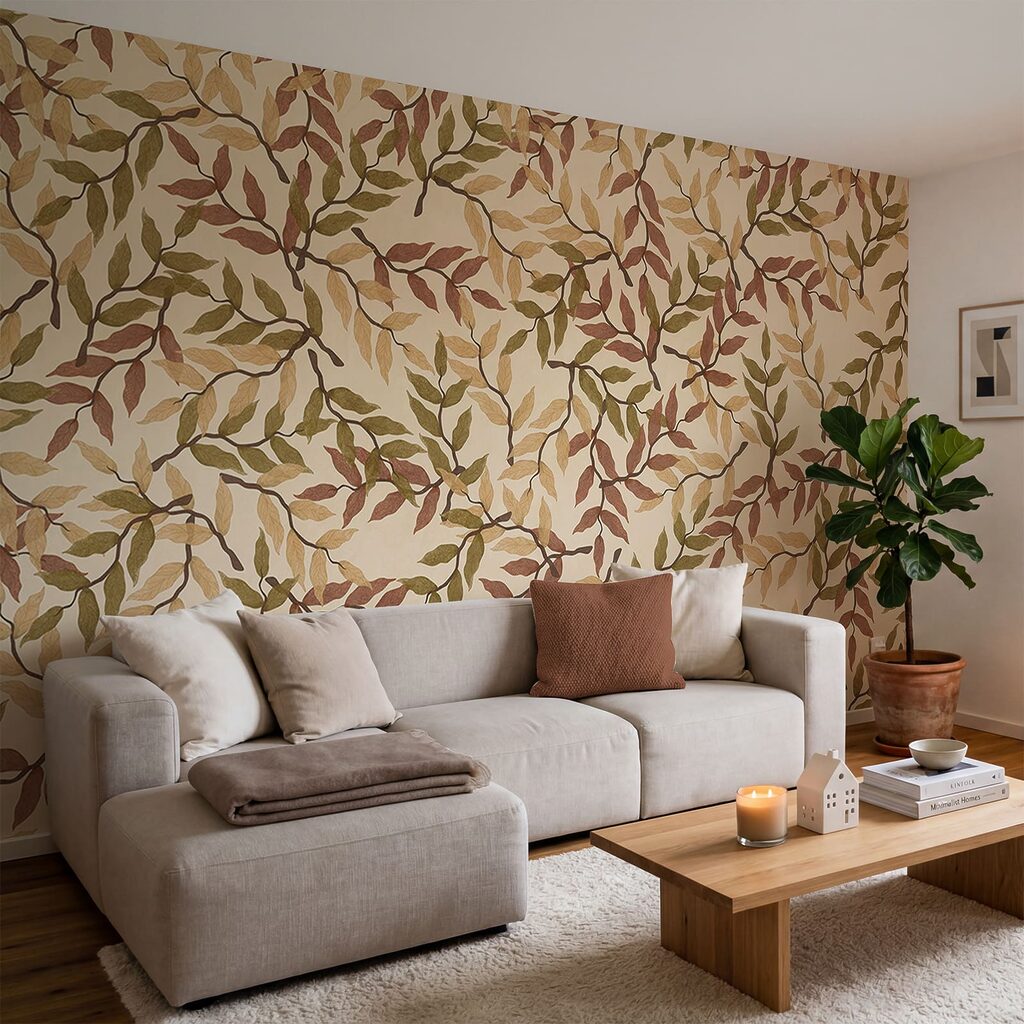 Bladmotief op een beige achtergrond Bladmotief op een beige achtergrond
