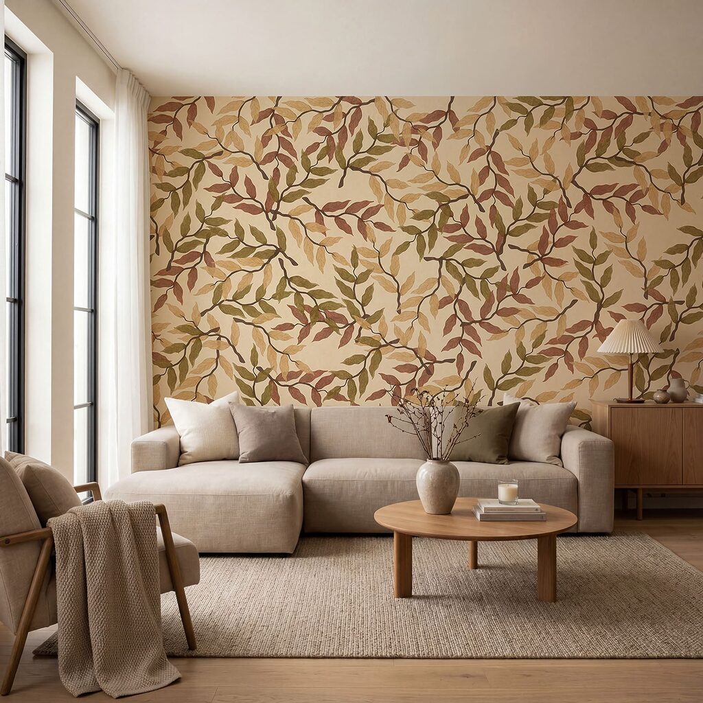 Bladmotief op een beige achtergrond Bladmotief op een beige achtergrond